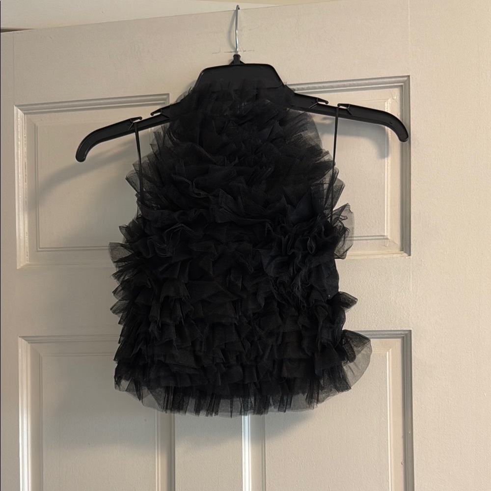 Black Ruffled Halter Top - Picture 2 of 3